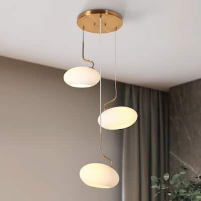 Modern 3-Light Cluster Chandelier Opal Glass Pendant Lights for Kitchen Island - Gold