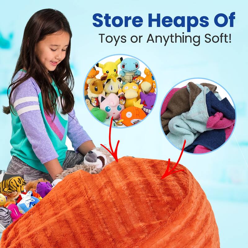 Cheer Collection Faux Fur Bean Bag and Stuffed Animal Storage Case