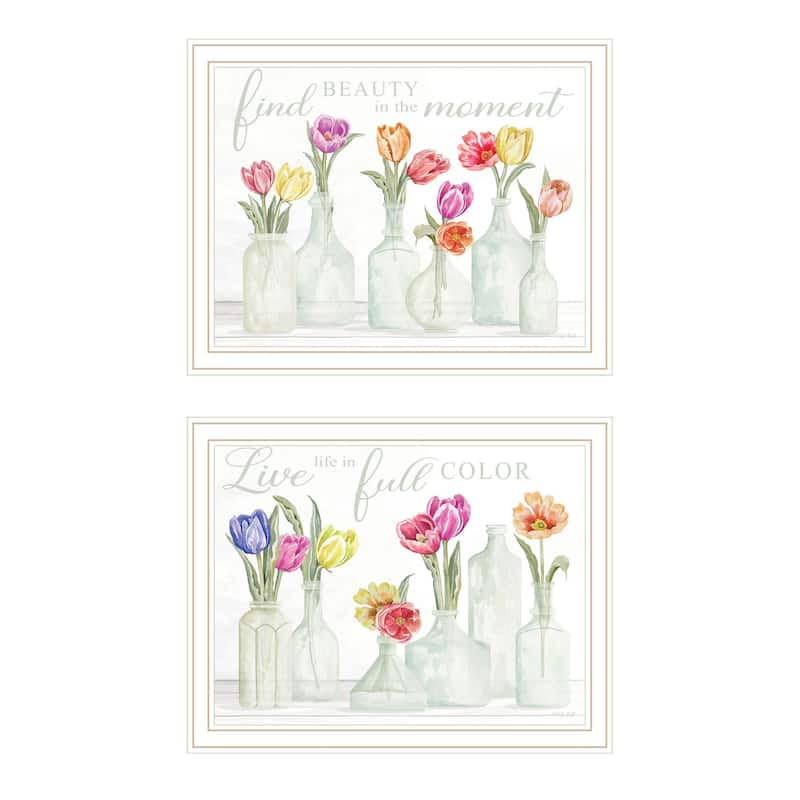 Trendy Decor 4U "Live in The Beauty of The Moment" Printed Framed Wall Art by Cindy Jacobs - White - 18 x 14