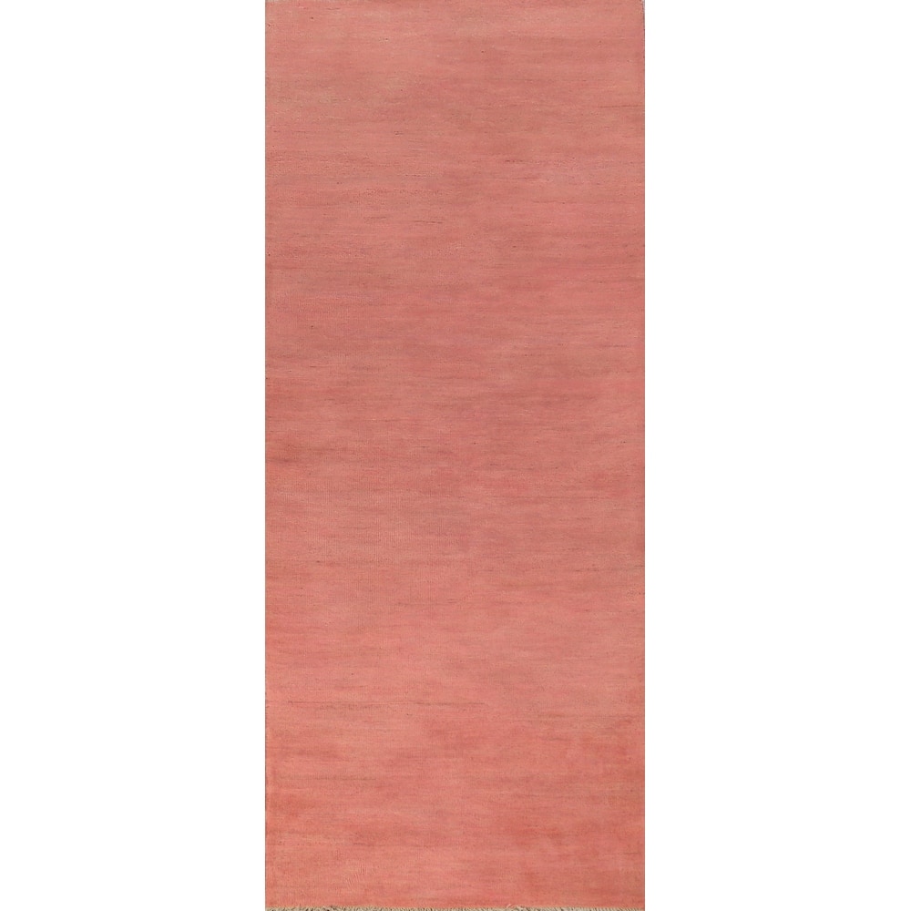 Light Pink Modern Gabbeh Runner Rug Hand-Knotted Wool Carpet - 2'10" x 9'8"