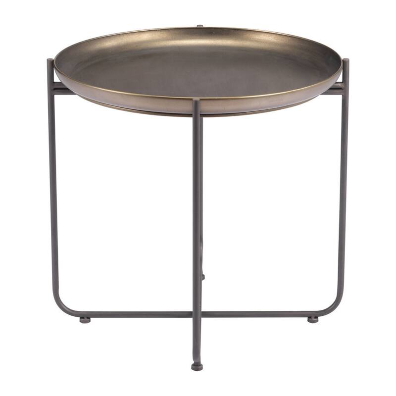 HomeRoots 21" Bronze and Gray Steel Round Cross Legs End Table - 23' X '21.3' X '23
