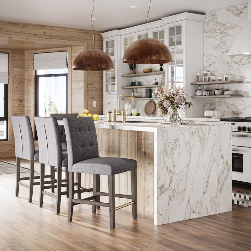 Leila Upholstered 25" Counter Height Bar Stool - Grey Fabric