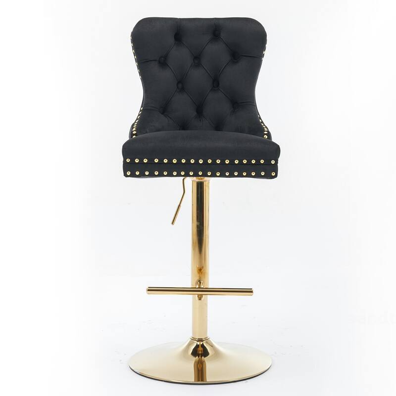 2PCS Tufted Swivel Velvet Bar Stool With Gold Legs