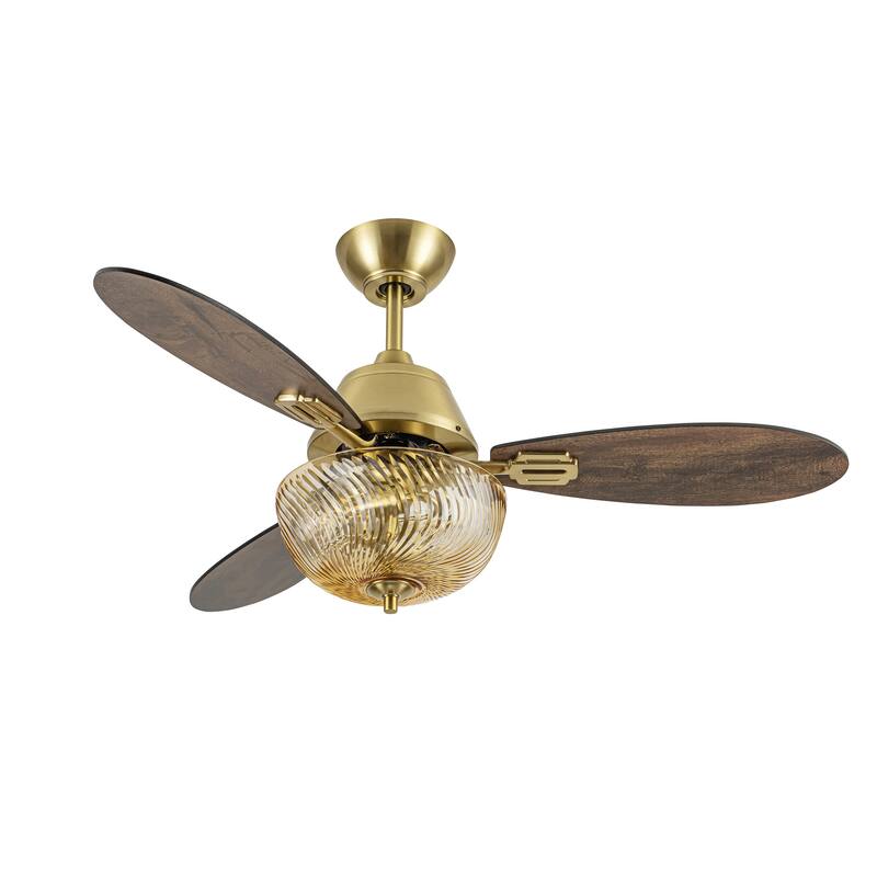 Coco River of Goods 3-blade 42-inch Glam Indoor Ceiling Fan with Blue Hand-Cut Glass Shade and Remote Control