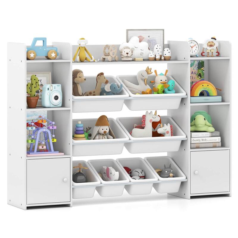Costway 4-Tier Large Storage Cabinet with 6 Cubbies & 8 Removable Bins - See Details - White