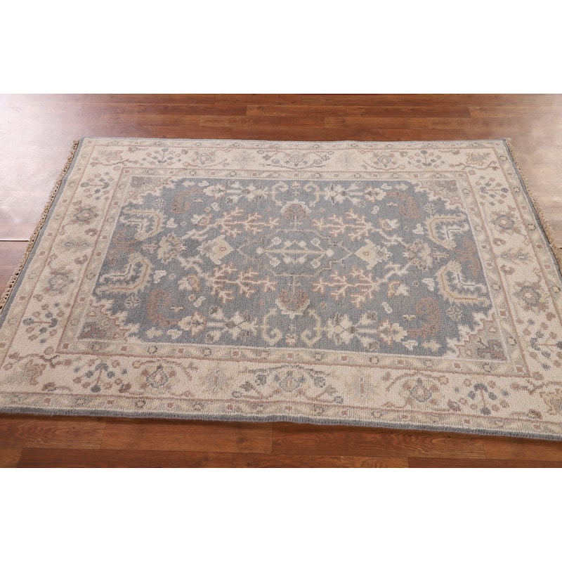 Geometric Oushak Oriental Area Rug Hand-Knotted Wool Carpet - 3'11"x 5'10"