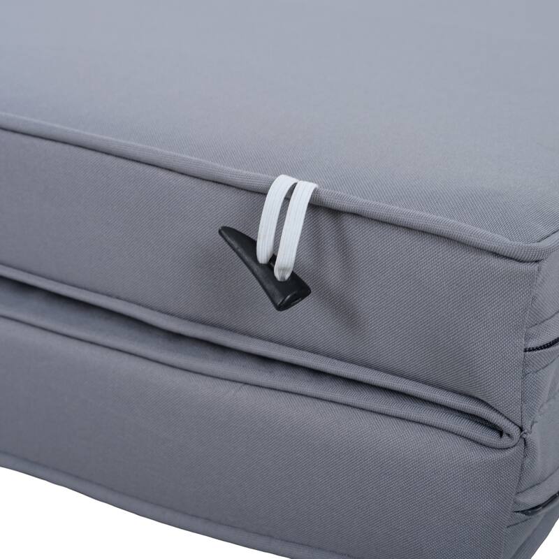 Outdoor Steel Frame Sun Lounger with Adjustable Backrest,Patio Double Sunbed with Hidden Side Table and Arched Armrests