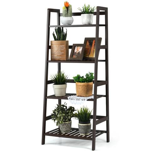 Costway 4-Tier Bamboo Ladder Shelf Plant Display Stand Rack Bookshelf - See details