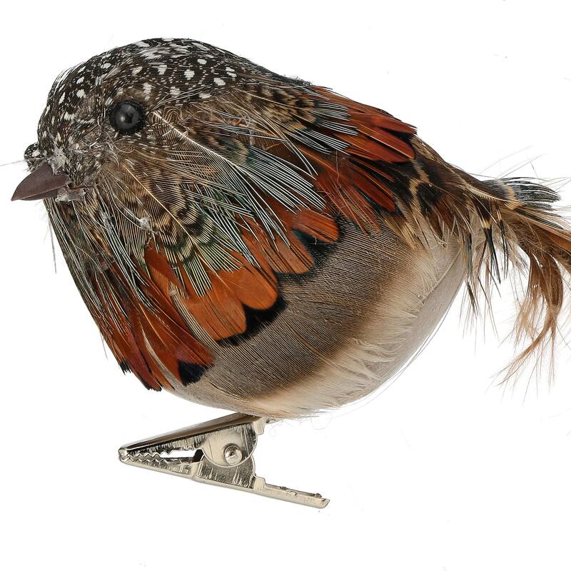 8" Natural Feather Bird Ornament Set of 4