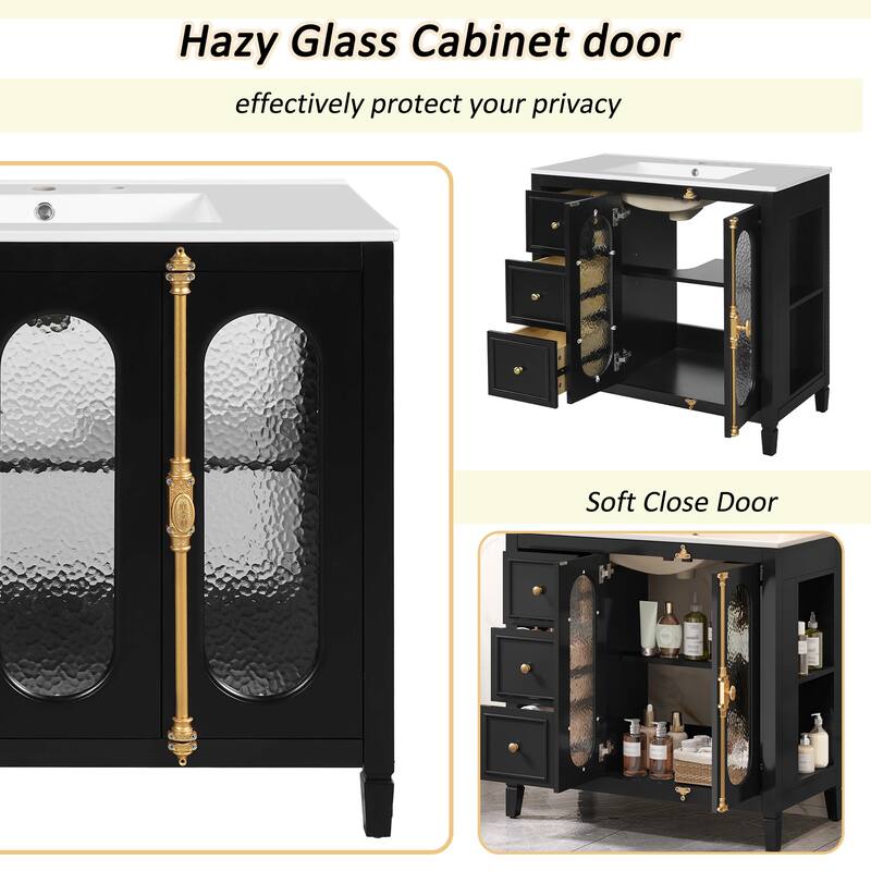 36-Inch Bathroom Vanity with 2 Soft-Close Doors & 3 Drawers