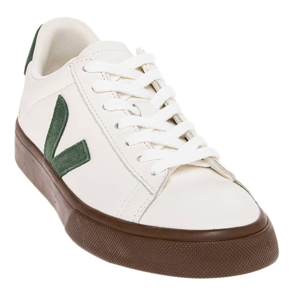 Veja Men's Campo Leather Sneakers in White, Bark and Cyprus