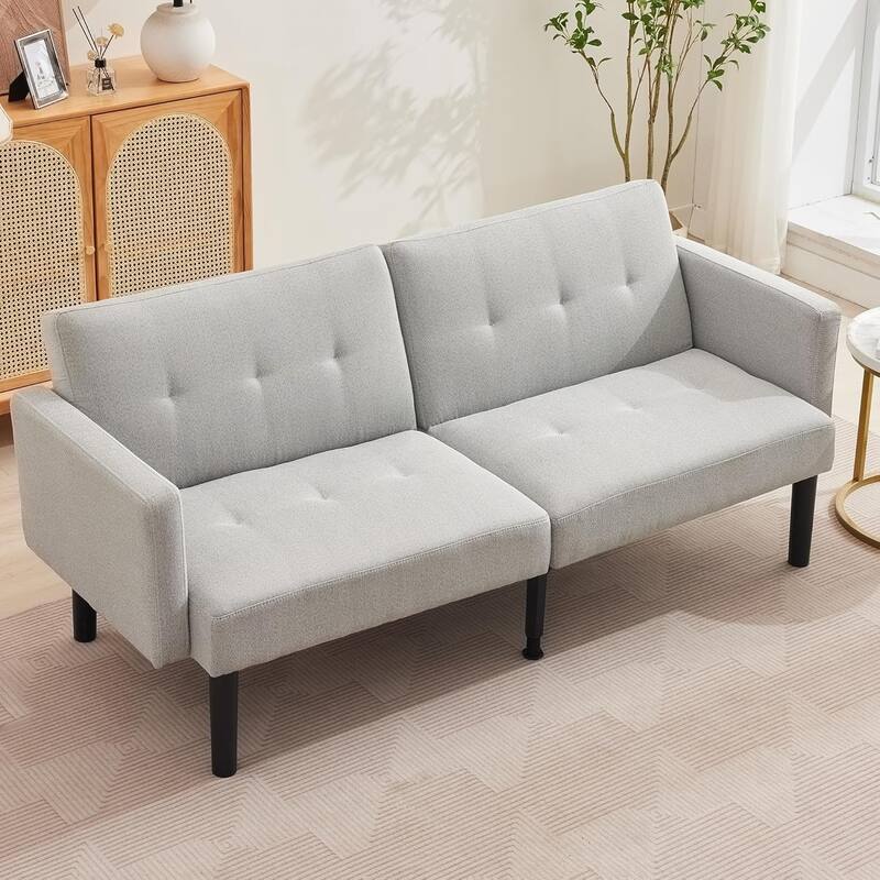75.5” Convertible Futon Sofa Bed,Adjustable Folding Loveseat with Wood Legs