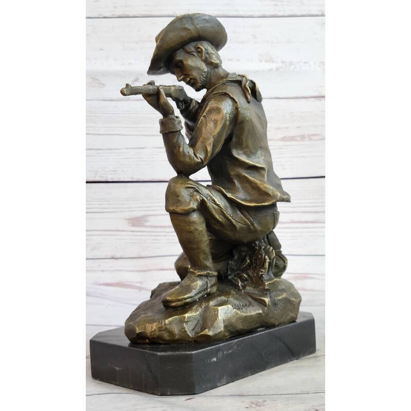 Bronze Figure Of A Kneeling Ranger With Rifle Cowboy Theme Sculpture Statue 11 Inches X 8 Inches