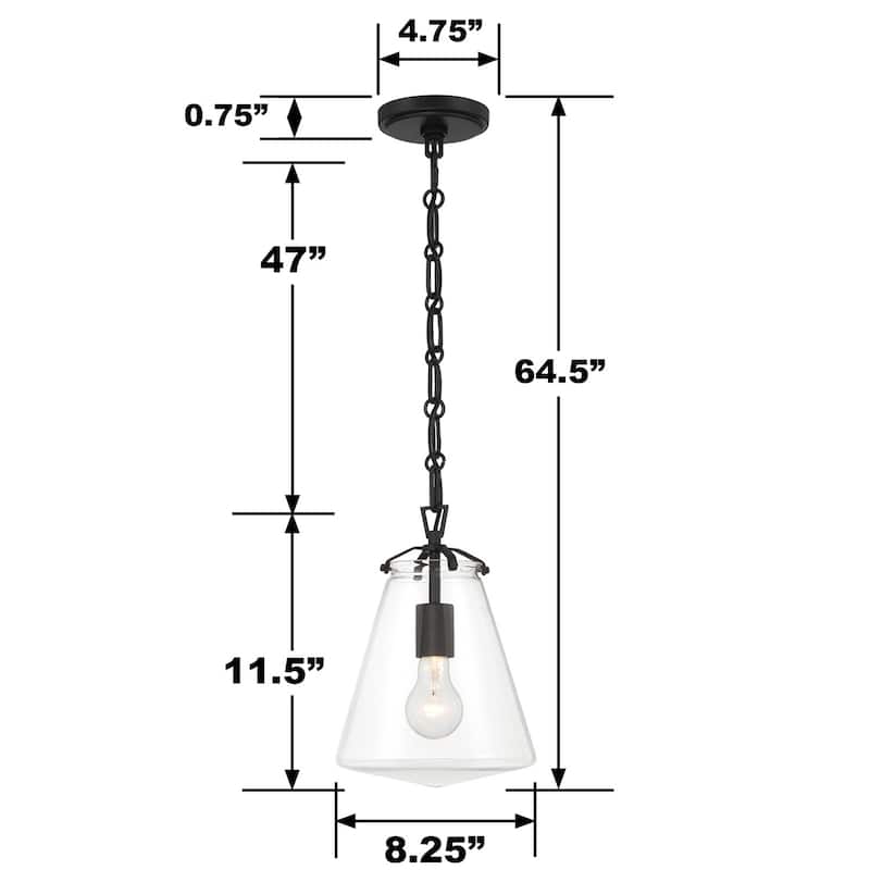 Voss 1 Light Matte Black Mini Pendant - 8.25"W x 11.5"H x 8.25"D