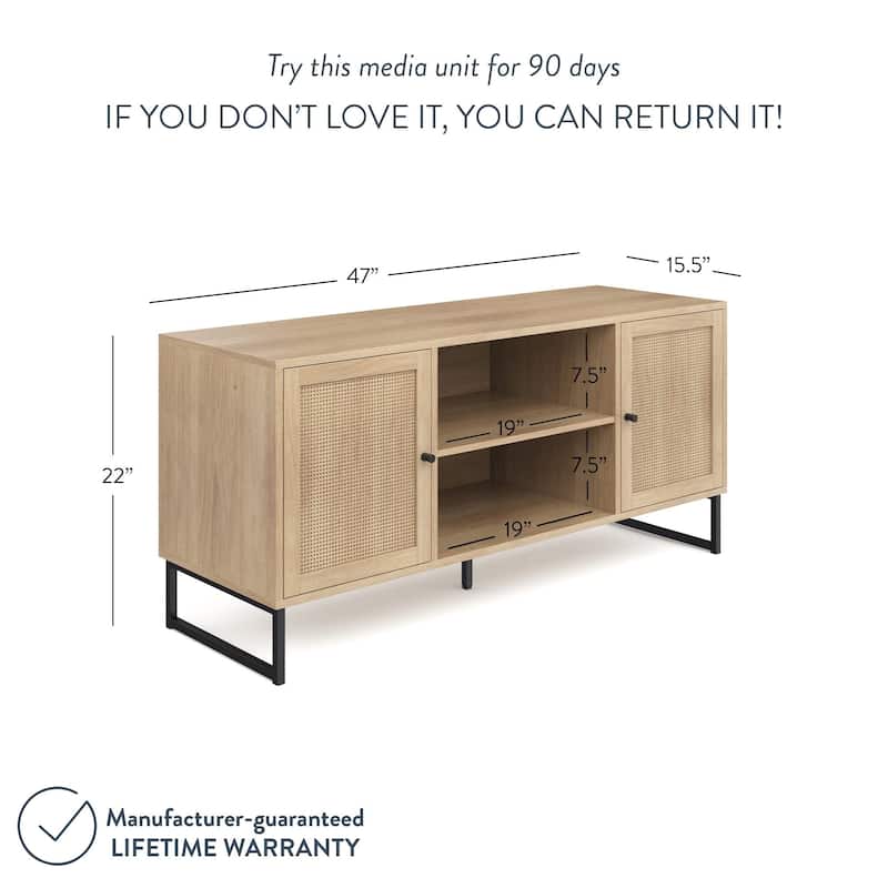 Nathan James Mina Modern TV Stand Entertainment Cabinet Media Console Oak Wood and Black Accents w/ Storage Doors