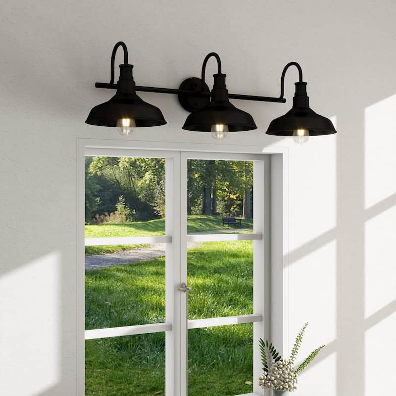Black Finish Industrial 3-light Metal Vanity Light