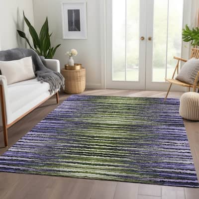 Machine Washable Indoor/ Outdoor Chantille Jagged Stripes Rug