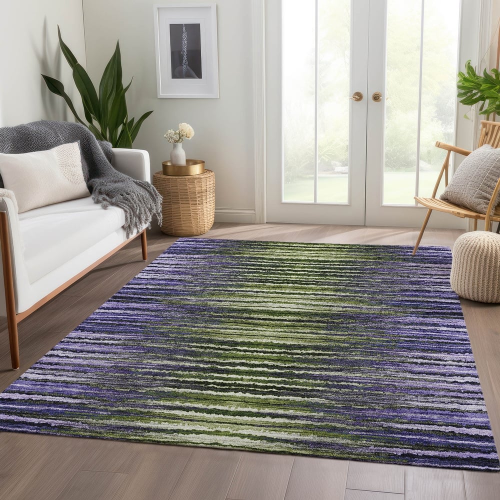 Machine Washable Indoor/ Outdoor Chantille Jagged Stripes Rug