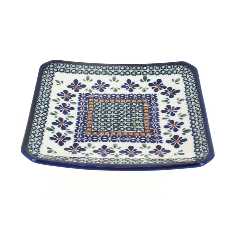 Blue Rose Polish Pottery 2040 Zaklady Square Dessert Plate