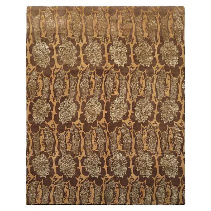 8x10 Tibetano Hand Knotted Wool & Silk Brown Transitional Tibetan Rug - 8' x 10'