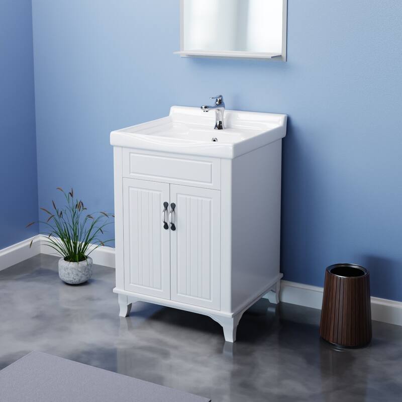 30" Adeline White Bathroom Vanity with Sink, Faucet, Drain and Overflow