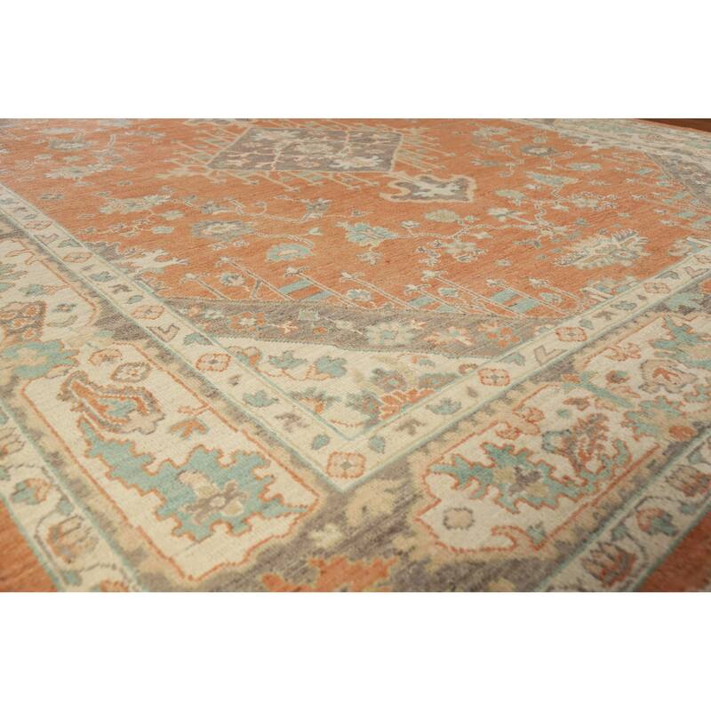 Hand Knotted Oriental 100% Wool Carpet Transitional Medallion Oranges & Rust Oushak Area Rug - 10' 1'' X 8' 5''