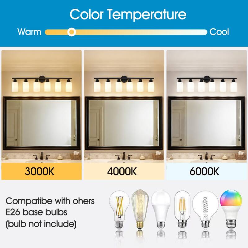 6-Light Matte Black Wall Lamps with White Glass Shades (No Bulbs) Sconce Lighting for Bedroom Living Room