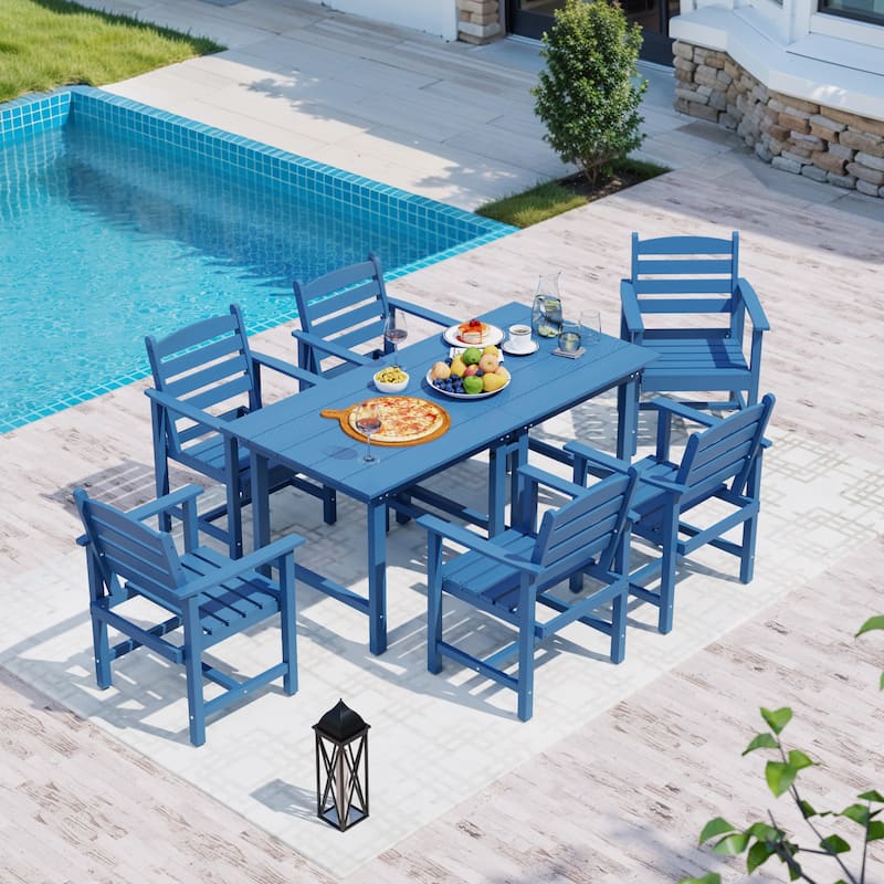 7-Piece HDPE Outdoor Dining Table Sets - Blue