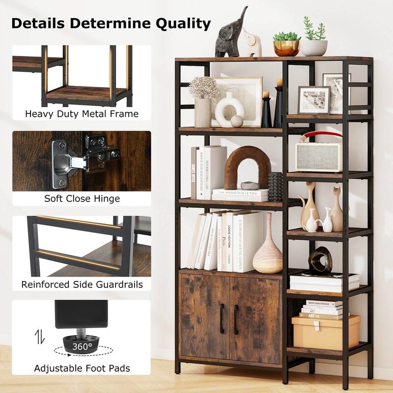 Costway 55.5" Tall Bookcase with 2-Door Cabinet Metal Frame - See Details