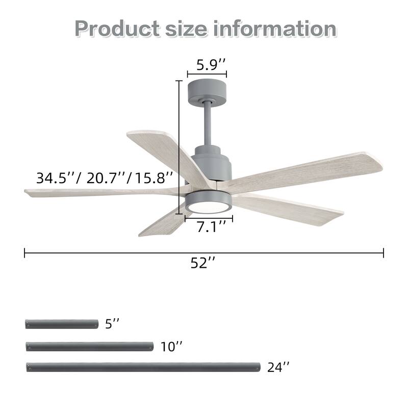 52 Inch Ceiling Fan with Blades 18W Three Color Dimmable Light Memory Function & Reversible Motor