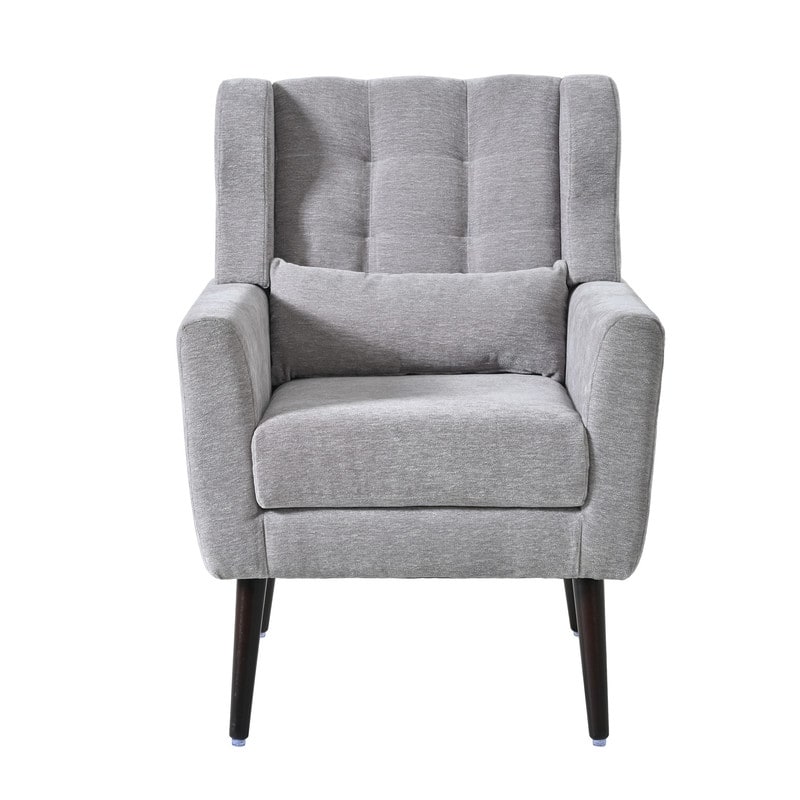 Modern Accent Chenille Soft Cushioned Armchair, With Pillow, Solid Wood Legs, Comfy Soft Padded Lounge Chair in Living& Bed Room