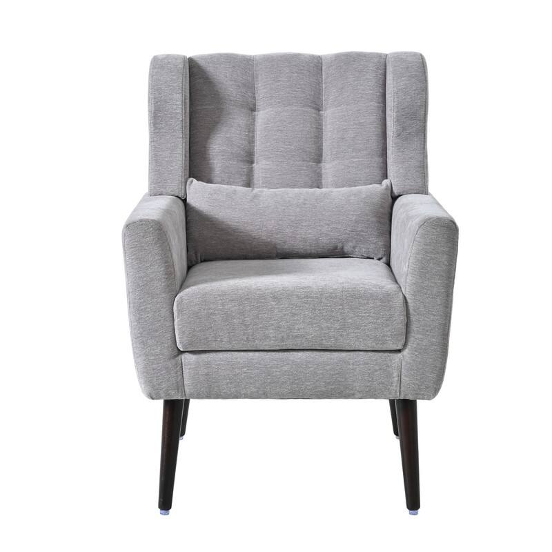 Modern Chenille Upholstered Armchair with Pillow and Solid Wood Leg
