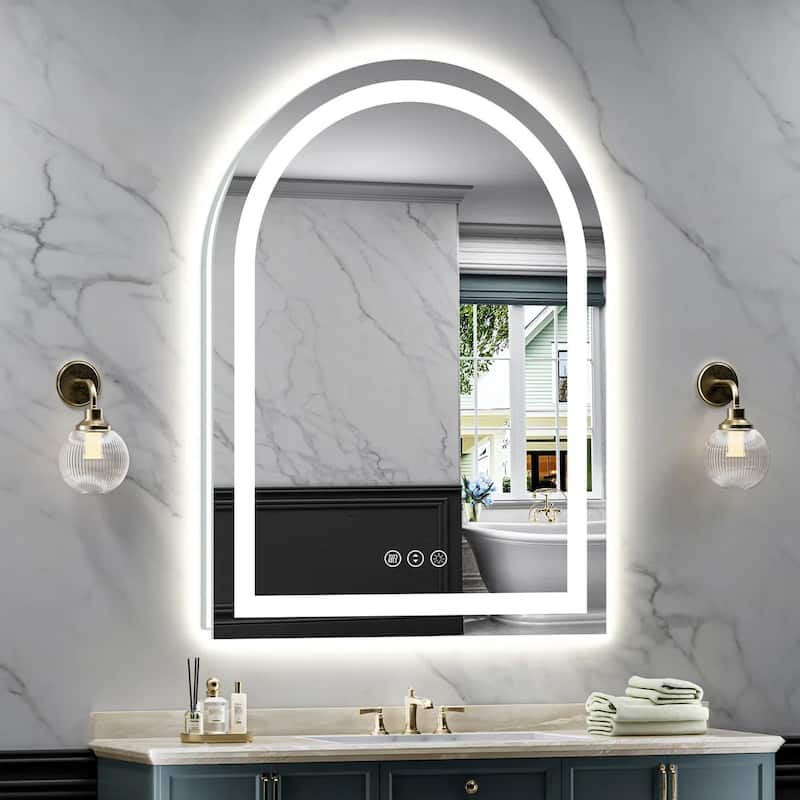 Full Size Arch Front & Back LED Lighted Anti-fog Tempered Glass Wall Bathroom Vanity Mirror, ETL Certified, 3-Year Warranty - 44"x32”
