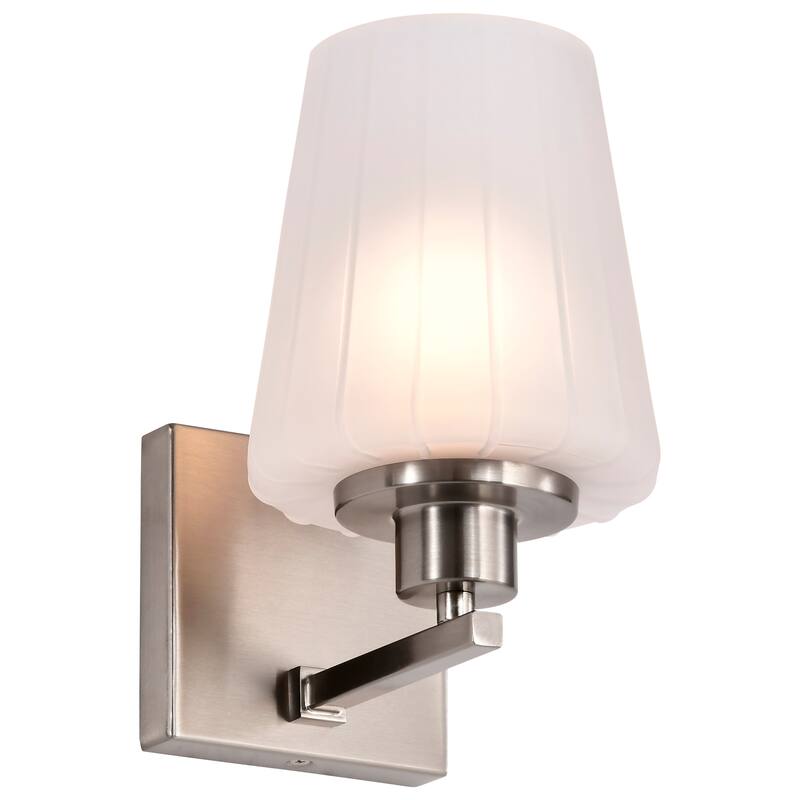 Lune 1 Light Vanity Brushed Nickel Finish Etched White Glass - Brushed Nickel