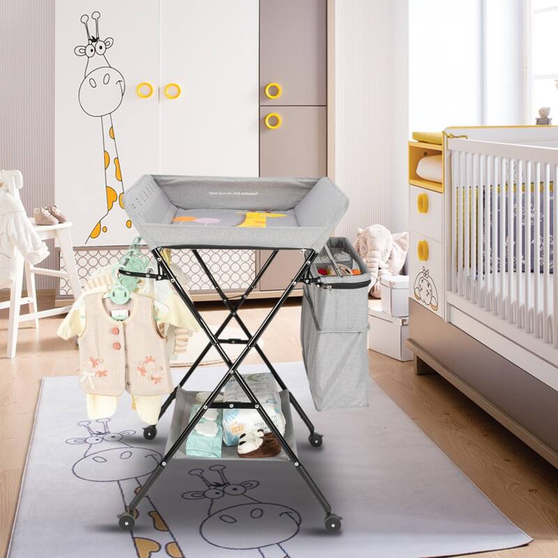 Mobile Baby Changing Table with Wheels Folding Infant Diaper Table ...