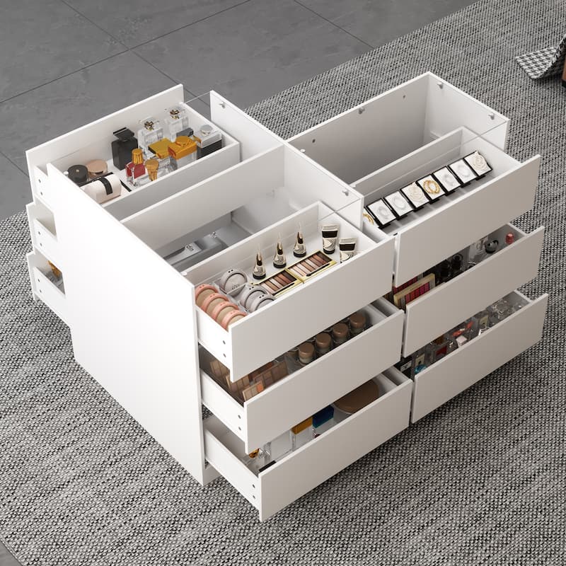 Storage Solution Glass Cosmetic Cabinet with Drawers Dresser Chest