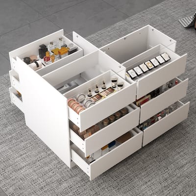 Storage Solution Glass Cosmetic Cabinet with Drawers Dresser Chest
