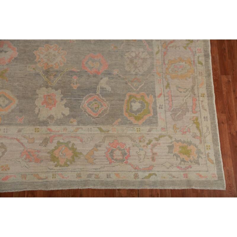 Hand Knotted Oriental 100% Wool Carpet Transitional All-Over Greys & Charcoal Oushak Area Rug - 11' 10'' X 8' 11''