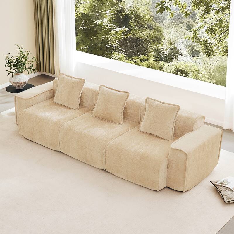 Streamlined Design Modular 3 Seat Boneless Velvet Fabric Sofa - 8' x 10'