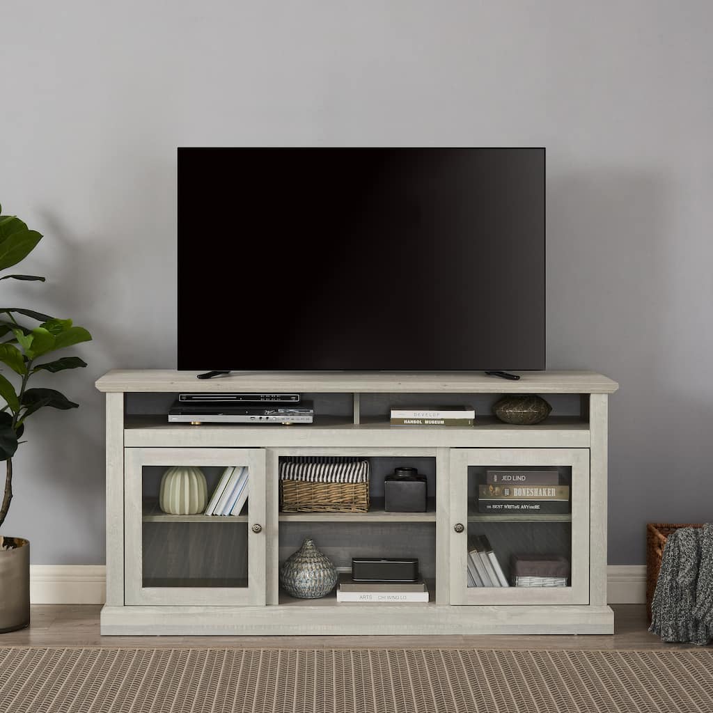 Minimalist TV Media Stand Gray Entertainment Console Center for TV Up to 65" with Open Storage Shelves