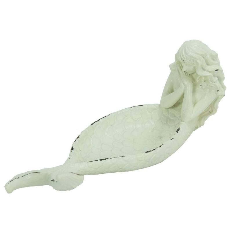 Mermaid Trinket Tray Ring Dish White Distressed Resin