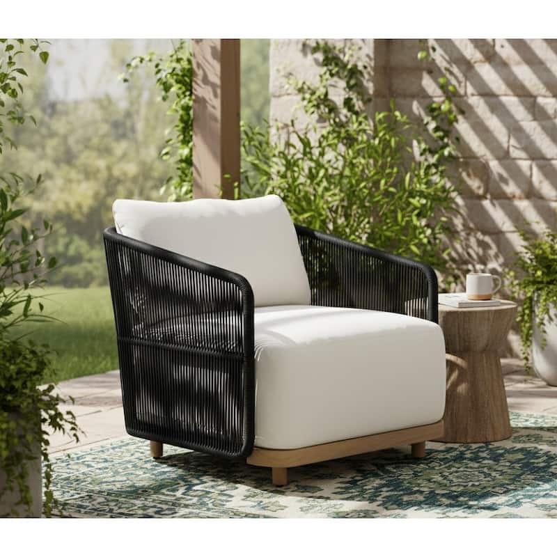 Alpine Teak Wood Outdoor Arm Chair with Rope Design - Black