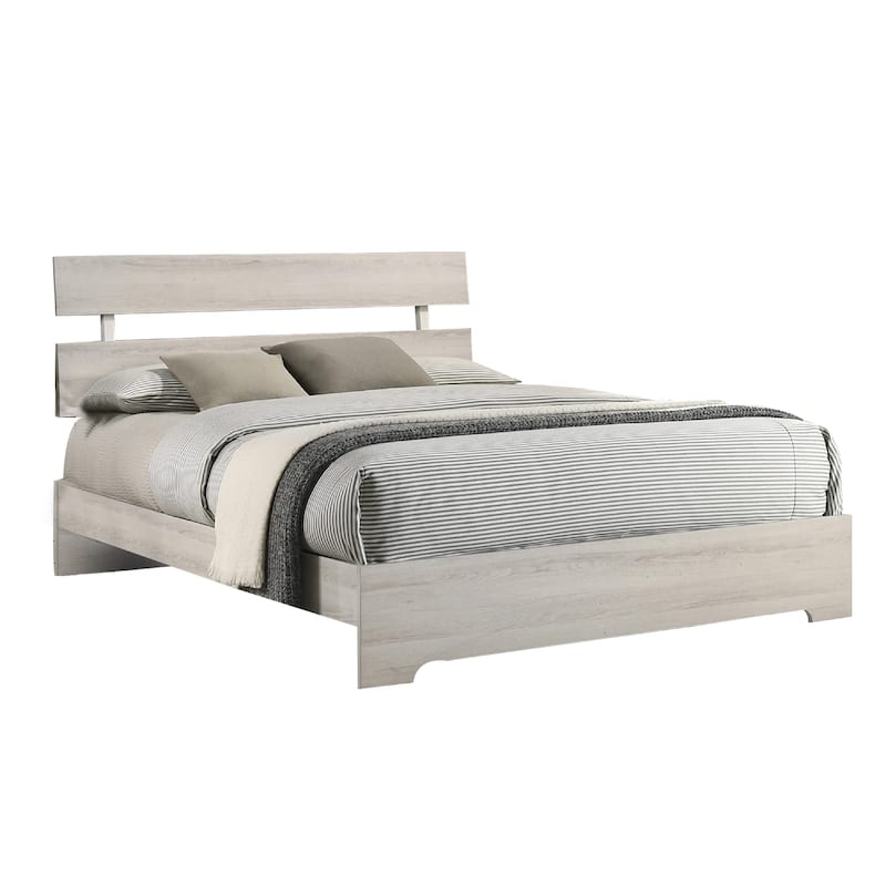 Cuzzy Full Platform Bed with Panel Headboard, Low Profile White Wood