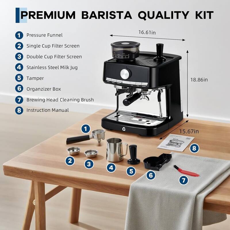 Espresso Machine, with Grinder, 1.5l Removable Water Tank