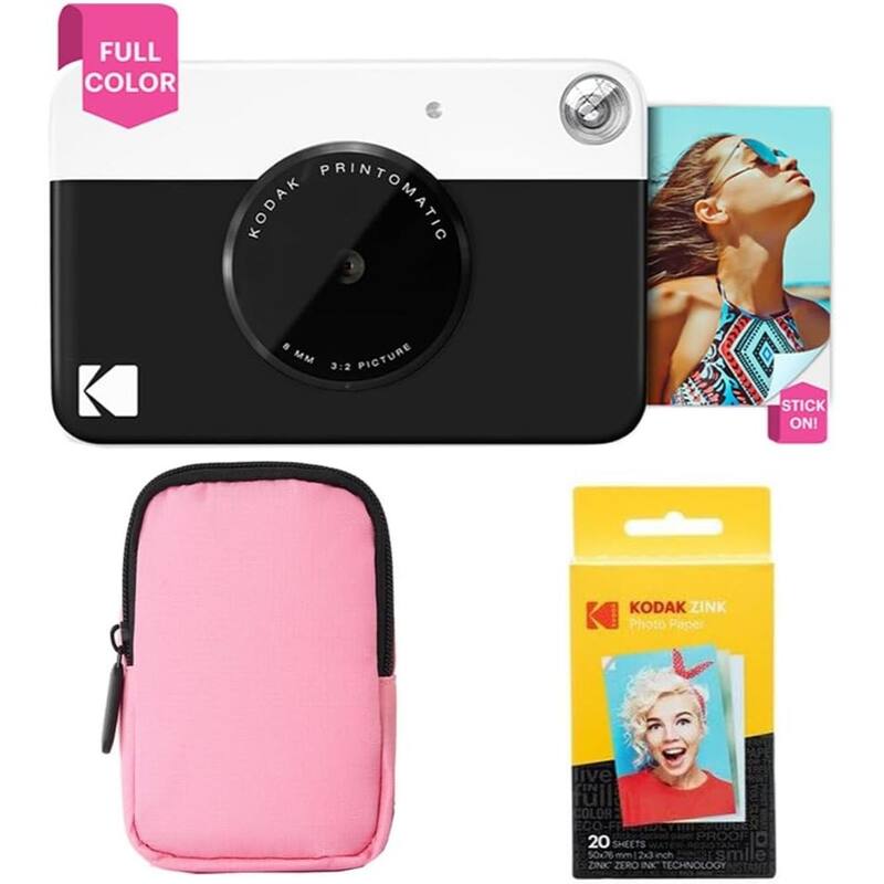 Kodak Printomatic Instant Print Camera Bundle with Pink Soft Case & 20-Pack Zink Photo Paper - N/A