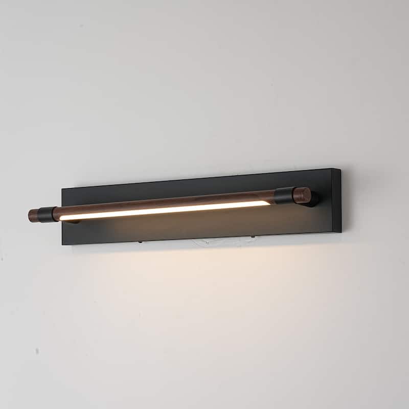 23.6" W Modern Rotatable Linear LED Dimmable Wall Sconce in Matte Black and Wood Grain Finish for Hallway or Bathroom - 23.6 in. W x 5.1 in. H(from wall) x 4.3 in. D - Black/Wood