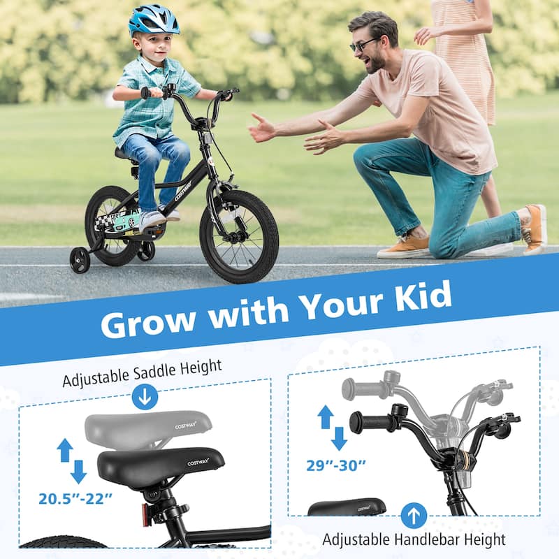Costway 12"/14"/16"/18" Kids Training Bike with Removable Training