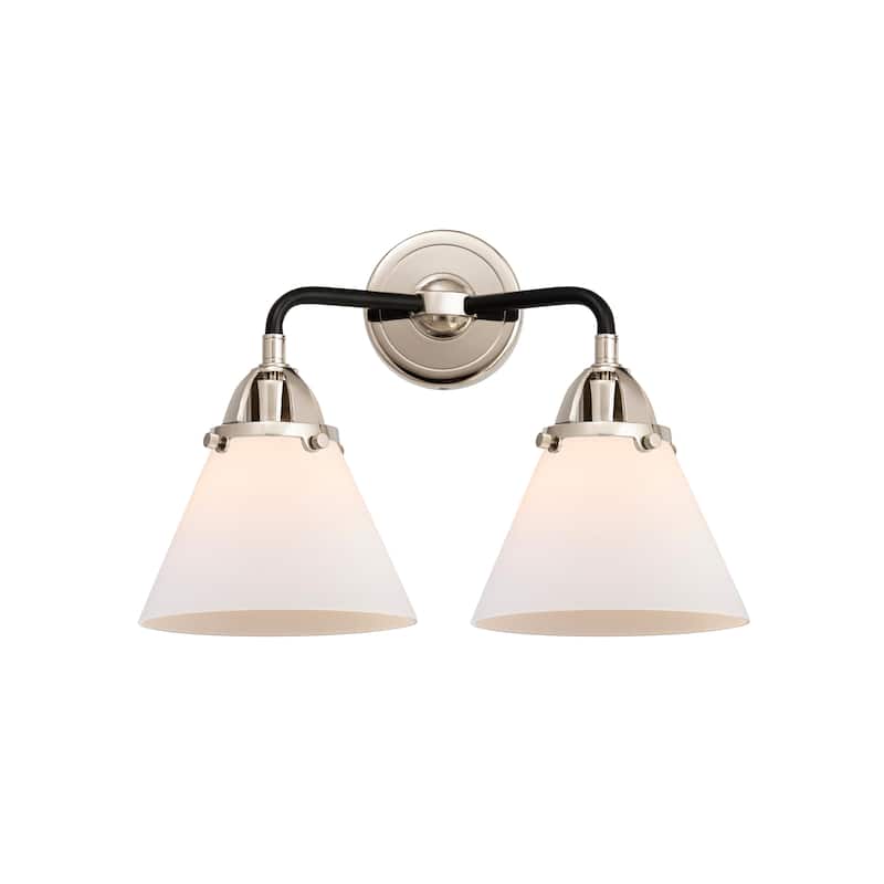 Innovations Lighting Nouveau 2 Cone - 2 Light 16" Bath Vanity Light - Black Polished Nickel/Matte White