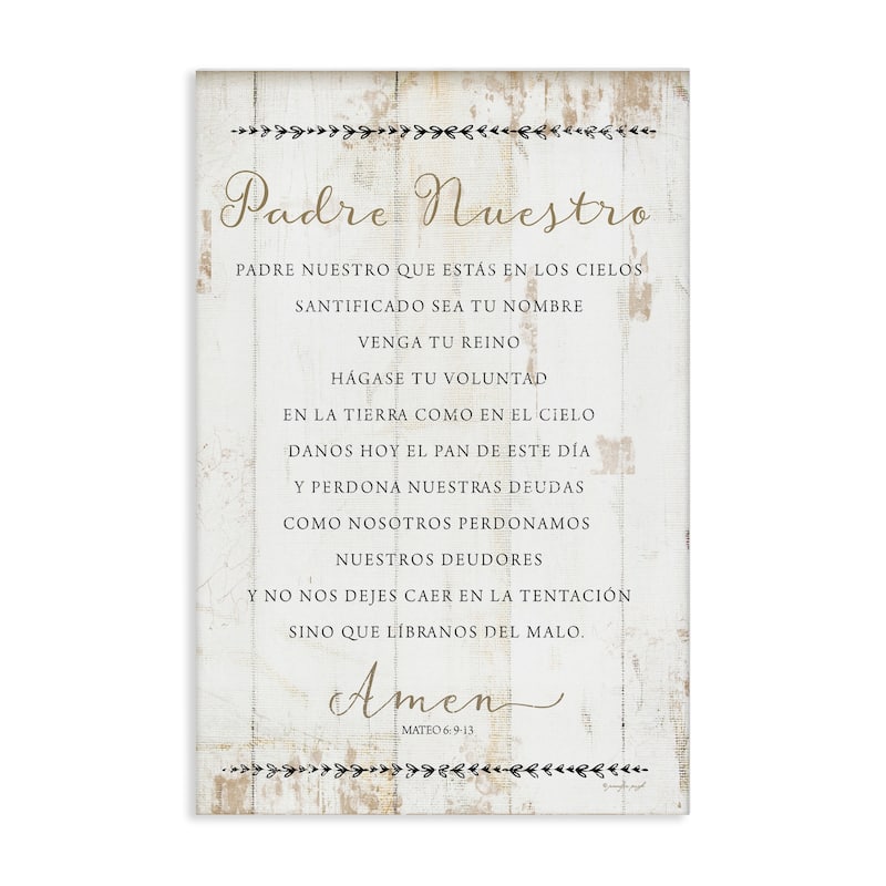 Stupell Padre Nuestro Oración Canvas Wall Art Design By Jennifer Pugh - 30 x 20