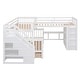 preview thumbnail 35 of 43, Twin-Twin over Full L-Shaped Bunk Bed with 3 Drawers, Portable Desk, Wardrobe, Guardrails & Solid Pine Frame, Grey